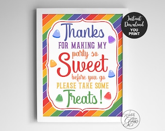Rainbow Party Favor Sign, Printable Rainbow Birthday Thank You Sign, Candy Buffet Sign, Sweet Treats Party Sign 5x7 & 8x10 INSTANT DOWNLOAD