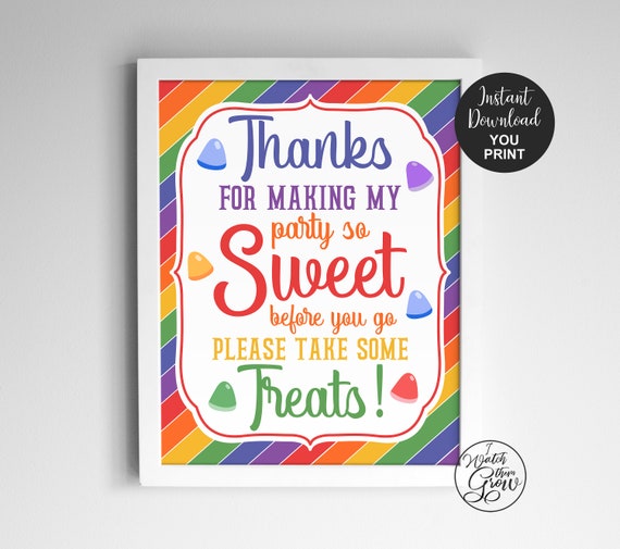 Printable Rainbow Birthday Favors Table Sign, Over the Rainbow Party Favors  Table Sign, Take a Treat Rainbow Birthday Sign INSTANT DOWNLOAD