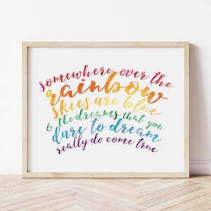 Somewhere Over the Rainbow Wall Art, Printable Rainbow Watercolor Wizard of Oz Art Print, Kids Wall Art 8x10 & 11x14 INSTANT DOWNLOAD