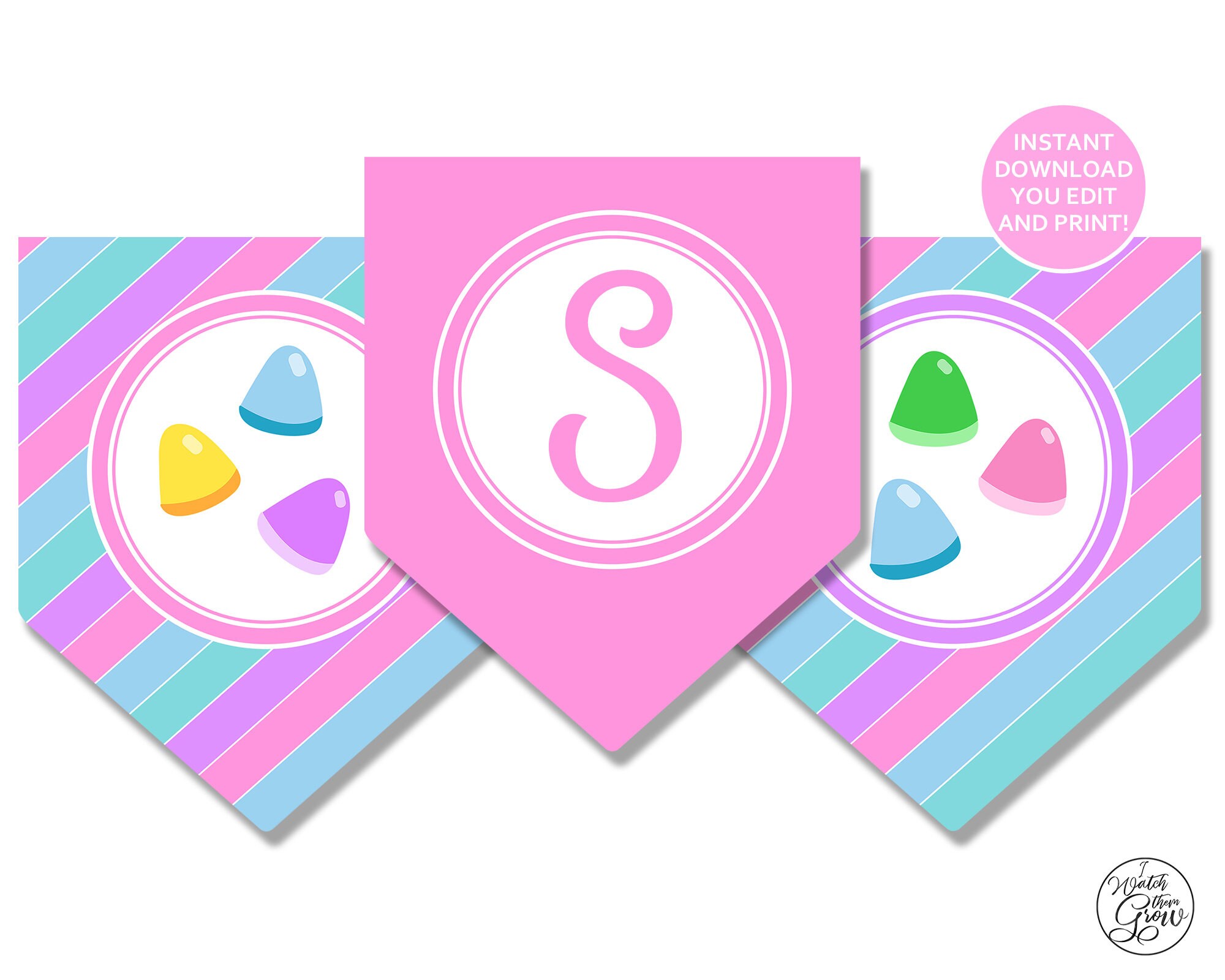Candy Party Decor Happy Birthday Banner Printable Editable | Etsy