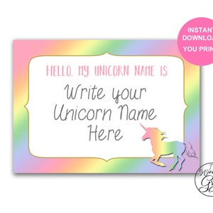 Rainbow Unicorn Name Tags, Printable Rainbow Unicorn Name Stickers, Unicorn Name Labels, Unicorn Birthday Baby Shower INSTANT DOWNLOAD image 1