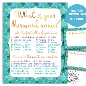 Mermaid Name Game & Name Tags, Printable What Is Your Mermaid Name Party Game Pack, Mermaid Birthday Party Pdf Jpg INSTANT DOWNLOAD image 1