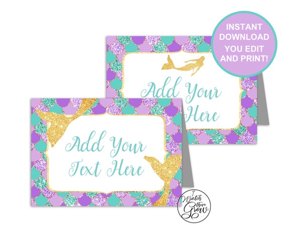 Mermaid Party Tent Cards, Printable Editable Mermaid Buffet Food Labels, Mermaid Birthday Decor, Mermaid Baby Shower Decor INSTANT DOWNLOAD Il_570xn