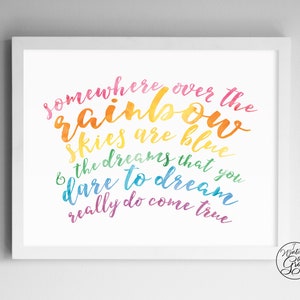 Pastel Rainbow Somewhere Over the Rainbow Wall Art, Printable Watercolor Wizard of Oz Art, Kids Wall Art 8x10 & 11x14 INSTANT DOWNLOAD image 2