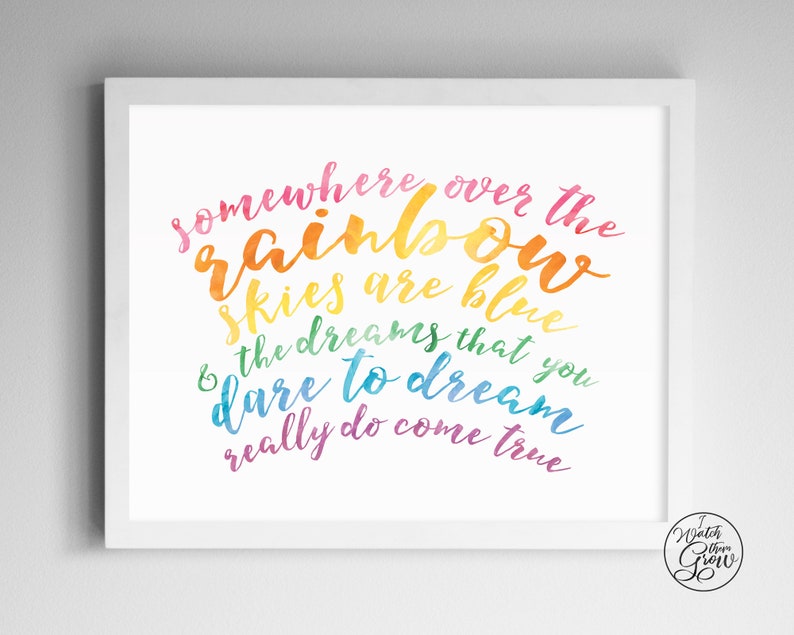 Pastel Rainbow Somewhere Over the Rainbow Wall Art, Printable Watercolor Wizard of Oz Art, Kids Wall Art 8x10 & 11x14 INSTANT DOWNLOAD image 2