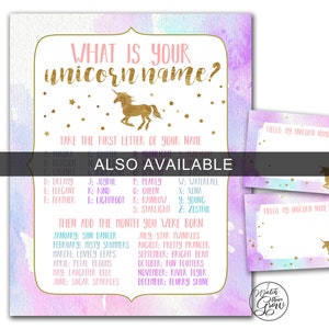 Unicorn Name Game, Unicorn Party Game, Printable What's Your Unicorn Name Birthday Party Poster, 8x10 PDF INSTANT DOWNLOAD image 7