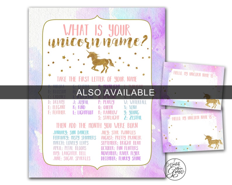 Unicorn Name Game, Unicorn Party Game, Printable What's Your Unicorn Name Birthday Party Poster, 8x10 PDF INSTANT DOWNLOAD image 7