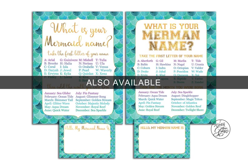 Mermaid Name Game & Name Tags, Printable What Is Your Mermaid Name Party Game Pack, Mermaid Birthday Party Pdf Jpg INSTANT DOWNLOAD image 4