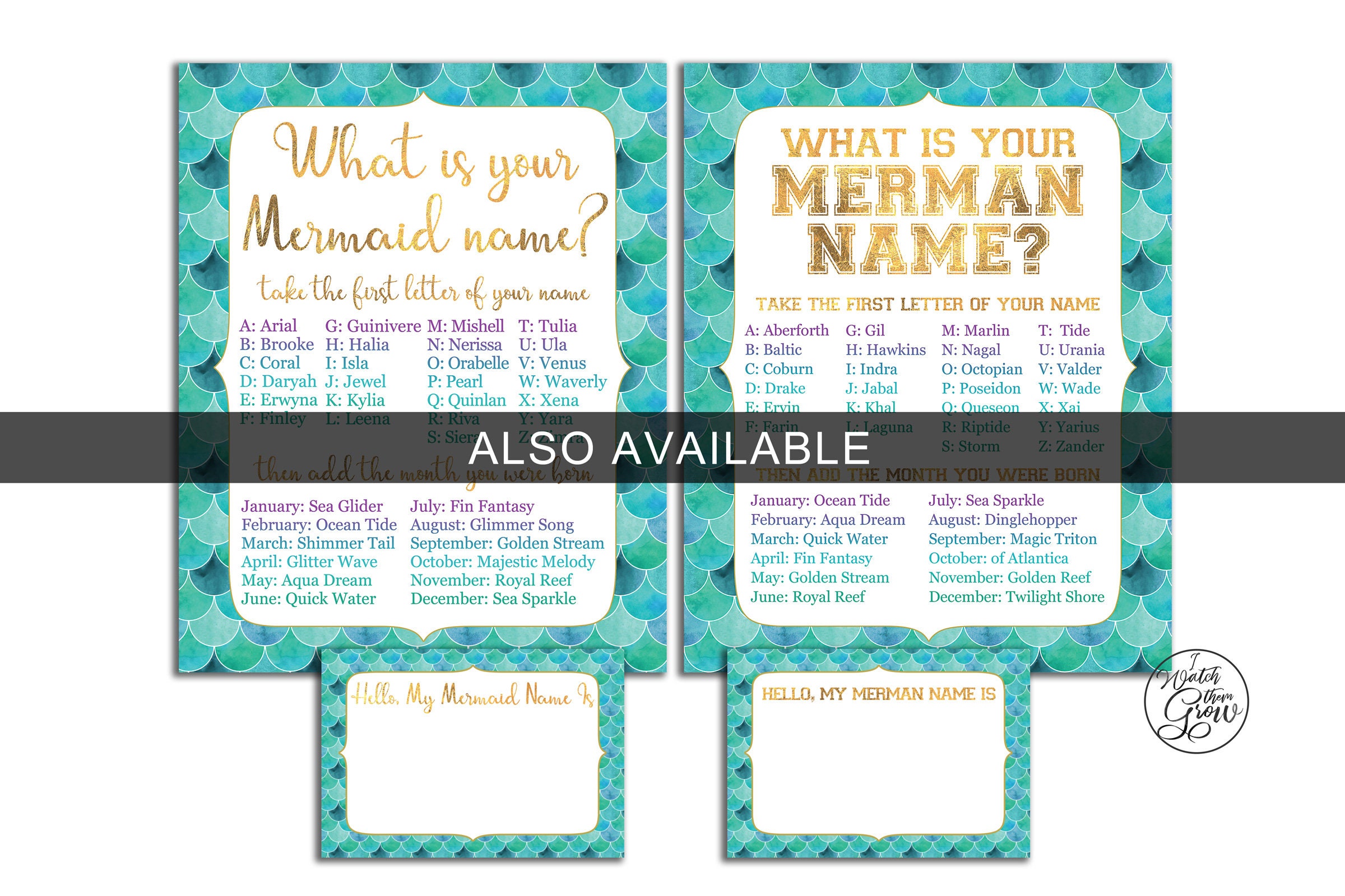 Mermaid Name Game &amp; Name Tags Printable What Is Your | Etsy