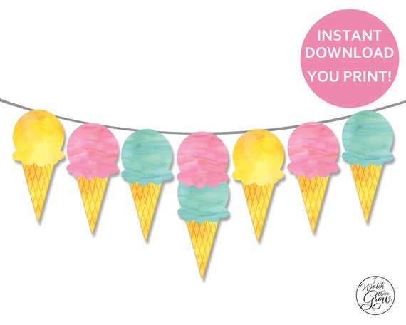 Ice Cream Cone Bunting Garland Printable Ice Cream Party Decor