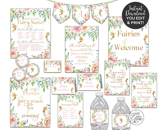 Fairy Party Package, Fairy Printables, Fairy Birthday Party Decor, Fairy Invitations, Printable Fairy Party, Pixie Faerie INSTANT DOWNLOAD Il_570xn