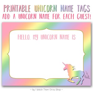 Rainbow Unicorn Name Tags, Printable Rainbow Unicorn Name Stickers, Unicorn Name Labels, Unicorn Birthday Baby Shower INSTANT DOWNLOAD image 3