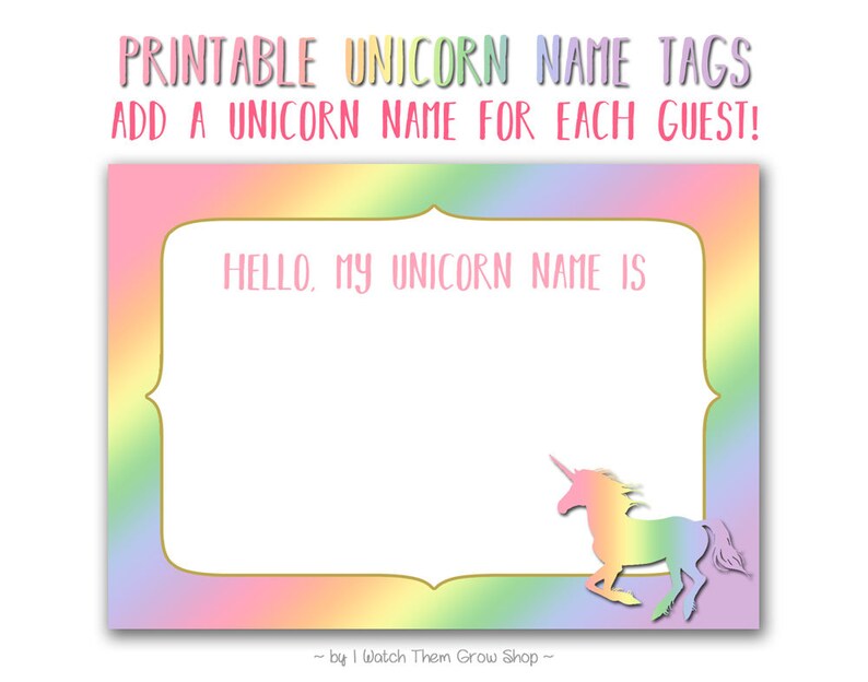 Rainbow Unicorn Name Tags, Printable Rainbow Unicorn Name Stickers, Unicorn Name Labels, Unicorn Birthday Baby Shower INSTANT DOWNLOAD image 3