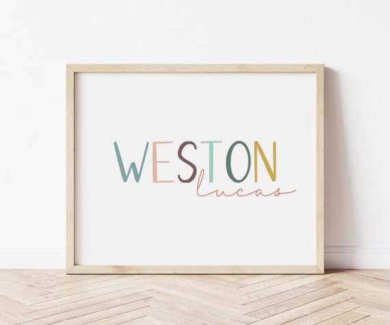 Modern Kids Name Sign Printable, Personalized Nursery Art, Boho Nursery Decor, Baby Name Sign, Kids Bedroom Decor, Baby Gift, Digital File