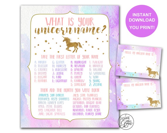 unicorn name game name tags package unicorn party game etsy