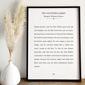 Velveteen Rabbit Book Page Wall Art, Printable Children&#39;s Literature Print, Nursery Kids Print, Book Lover Gift, Book Quote INSTANT DOWNLOAD