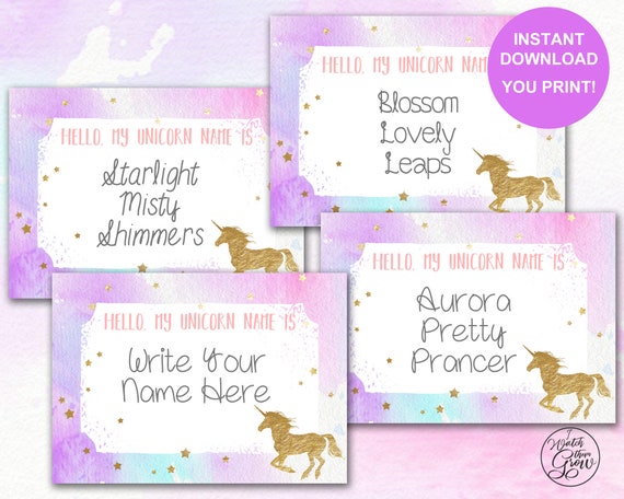 unicorn name tags printable unicorn name stickers unicorn etsy