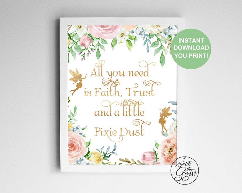 Faith Trust and a Little Pixie Dust, Fairy Party Sign, Printable Fairy Party Decor, Fairy Birthday Decorations, Fairy Party Printables, PDF image 1