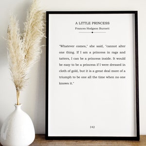 A Little Princess Book Page Sign, Printable Nursery Girl Bedroom Print, Children&#39;s Literature Print, Little Princess Quote INSTANT DOWNLOAD