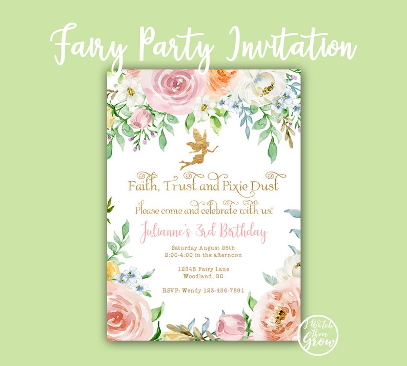 Editable Fairy Party Invitation, Printable Fairy Birthday Invitation, Fairy Baby Shower Invitation, Faith Trust Pixie Dust, Printables, PDF image 5