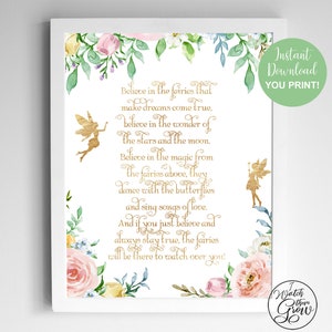 Believe in Fairies Sign, Printable Fairy Party Decor, Fairy Baby Shower Decorations, Fairy Birthday Party Printables, Fairy Party Sign, PDF