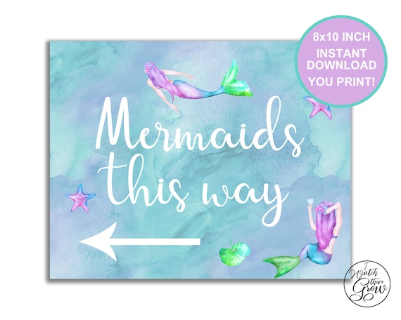 Mermaid Party Poster Printable mermaids This Way - Etsy