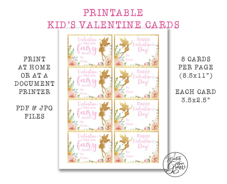 Fairy Valentines Cards Printable DIY Kid's Valentines - Etsy