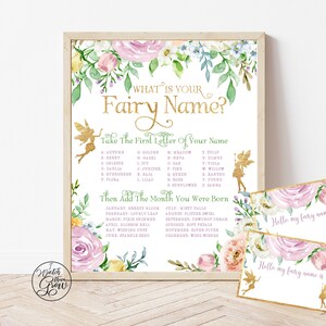 Editable Fairy Name Sign with Name Tags Set, Printable "What Is Your Fairy Name", Fairy Birthday Party Game, Fairy Baby Shower Printables