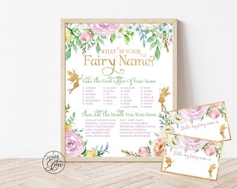 Editable Fairy Name Sign with Name Tags Set, Printable "What Is Your Fairy Name", Fairy Birthday Party Game, Fairy Baby Shower Printables