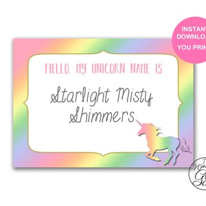 Rainbow Unicorn Name Tags, Printable Rainbow Unicorn Name Stickers, Unicorn Name Labels, Unicorn Birthday Baby Shower INSTANT DOWNLOAD image 2