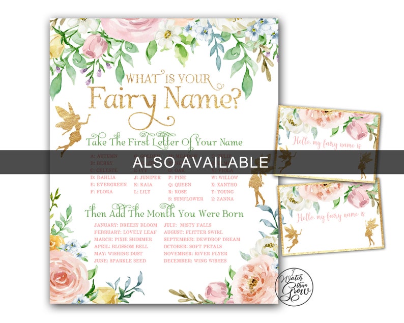 Editable Fairy Name Sign with Name Tags Set, Printable What Is Your Fairy Name, Fairy Birthday Party Game, Fairy Baby Shower Printables image 8