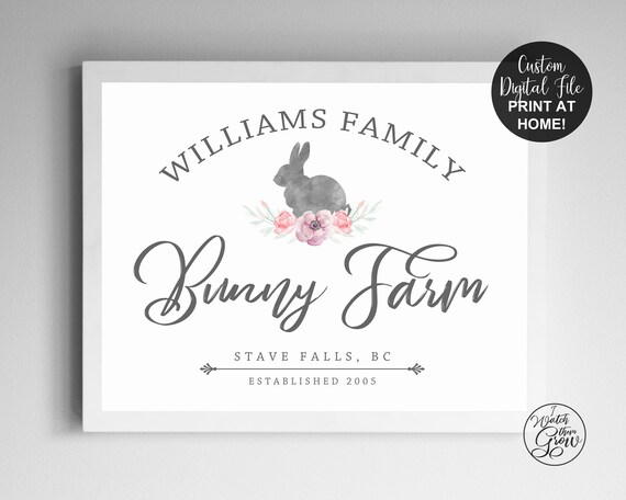 Bunny Farm Sign, Personalized Printable Easter Bunny Sign, Custom Easter Sign, Farmhouse Easter Decor, Spring Wall Art, 8x10 A4 JPG PDF File Il_570xn