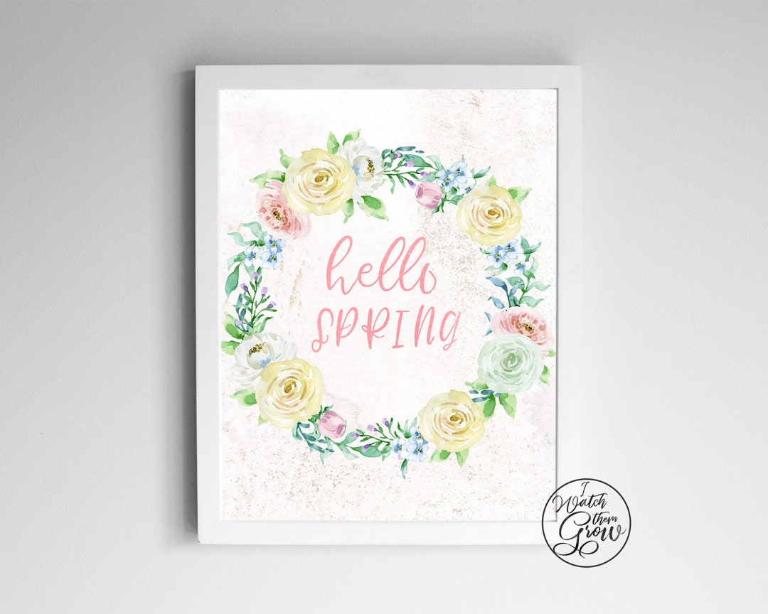 Hello Spring Wall Art Printable Watercolor Hello Spring Art Etsy