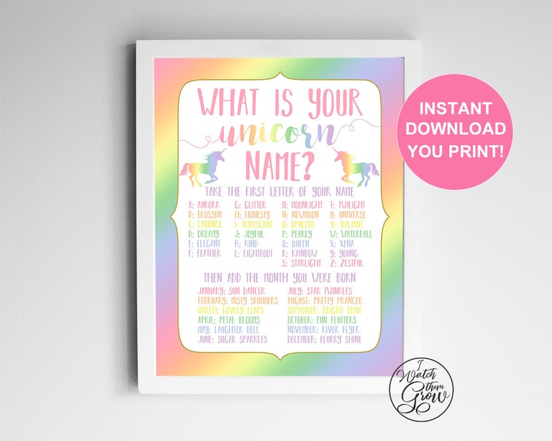 Rainbow Unicorn Name Game &amp; Name Tags Printable | Etsy