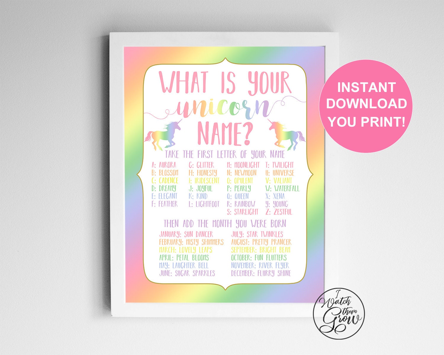 Rainbow Unicorn Name Game &amp; Name Tags Printable | Etsy