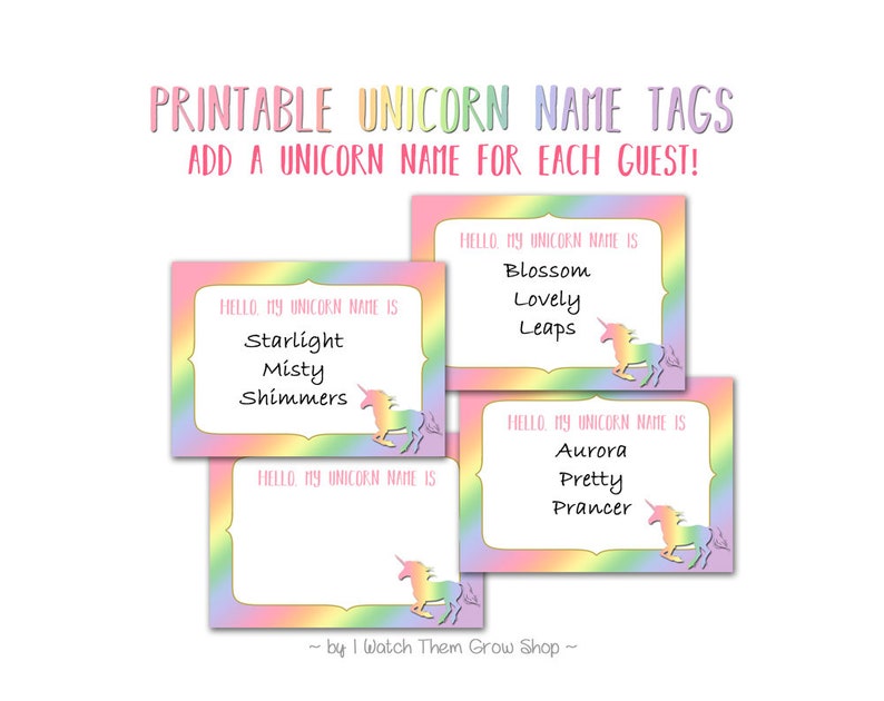 Rainbow Unicorn Name Game &amp; Name Tags Printable - Etsy