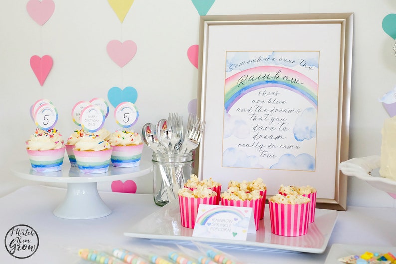 Pastel Rainbow Party Decorations, Printable Editable Rainbow Party Decor, Rainbow Birthday Party Baby Shower Decorations INSTANT DOWNLOAD image 3