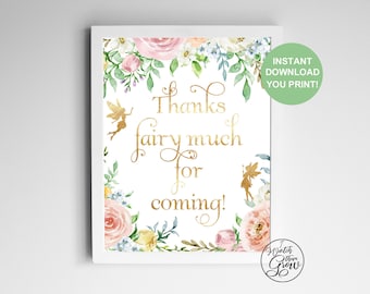 Fairy Party Thank You Sign, Printable Fairy Thank You Poster, Fairy Party Favors Table Sign, Fairy Party Decor, Fairy Party Printables, PDF