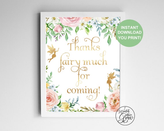 Fairy Party Thank You Sign, Printable Fairy Thank You Poster, Fairy Tea Party, Fairy Party, Pixie Faerie Sign 8x10 A4 PDF INSTANT DOWNLOAD Il_570xn