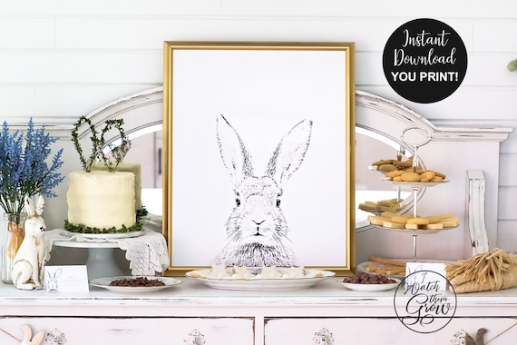 Large Bunny Poster, Printable Bunny Party Decor, Modern Easter Bunny Party Poster, Bunny Nursery Wall Art 8x10 16x20 18x24 INSTANT DOWNLOAD Il_570xn