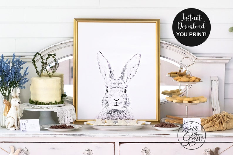 Large Bunny Poster, Printable Bunny Party Decor, Modern Easter Bunny Party Poster, Bunny Nursery Wall Art 8x10 16x20 18x24 INSTANT DOWNLOAD image 1