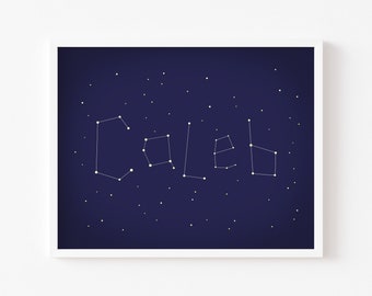 Custom Constellation Name Print, Printable Star Galaxy Art, Personalized Nursery Wall Art, Kids Name Print, Gift for Baby Name Sign Download