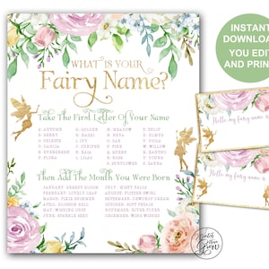 Editable Fairy Name Sign with Name Tags Set, Printable What Is Your Fairy Name, Fairy Birthday Party Game, Fairy Baby Shower Printables image 2