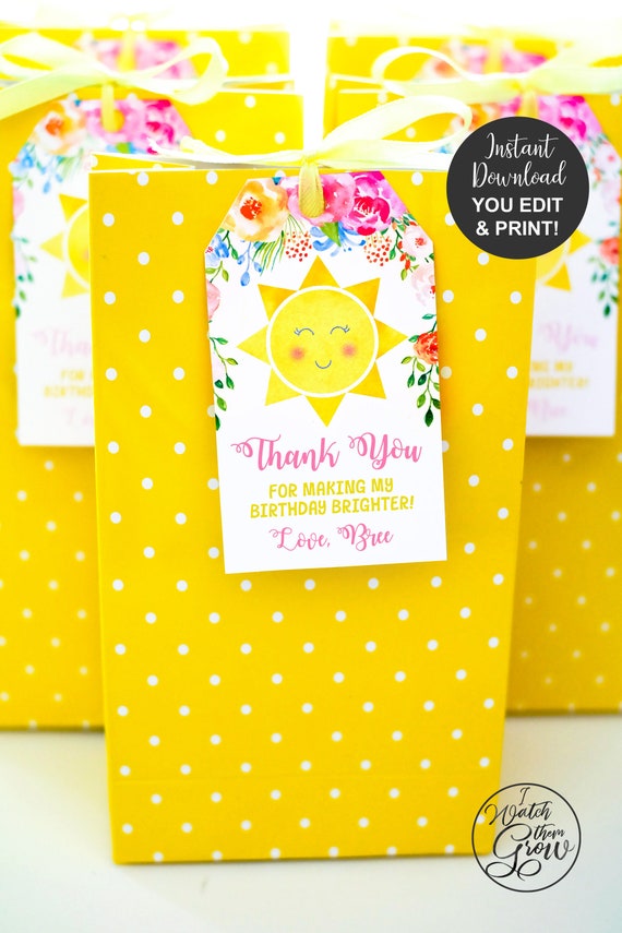 Sunshine Party Favor Tags, Editable and Printable Sunshine Party