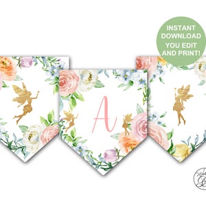 Editable Fairy Party Banner, Printable Floral Fairy Party Decor, Fairy Birthday Party Printables, Fairy Baby Shower Decorations, PDF