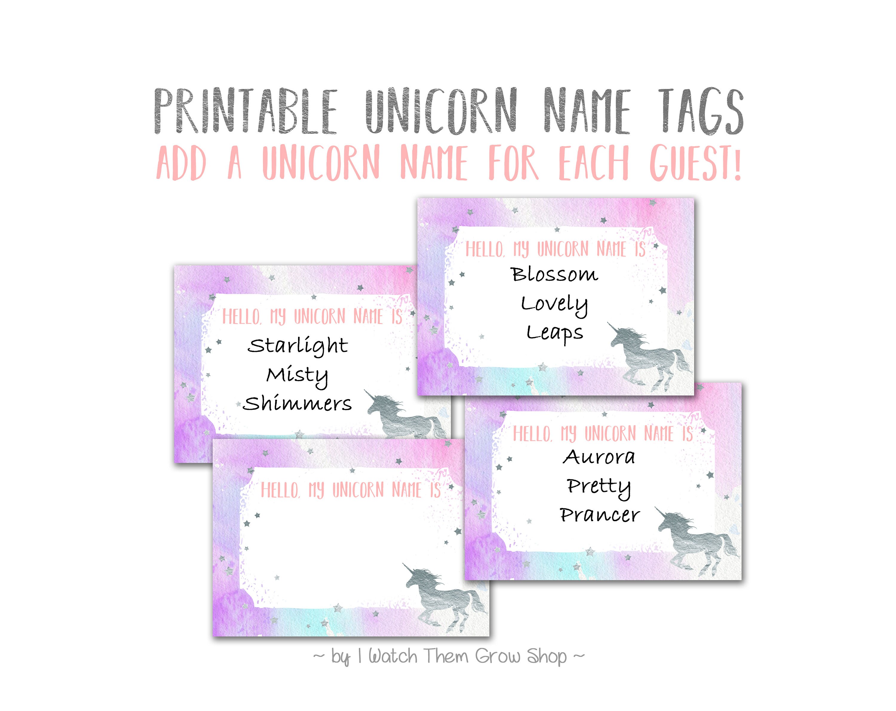 Silver Unicorn Name Tags Printable Unicorn Name Stickers Etsy Canada