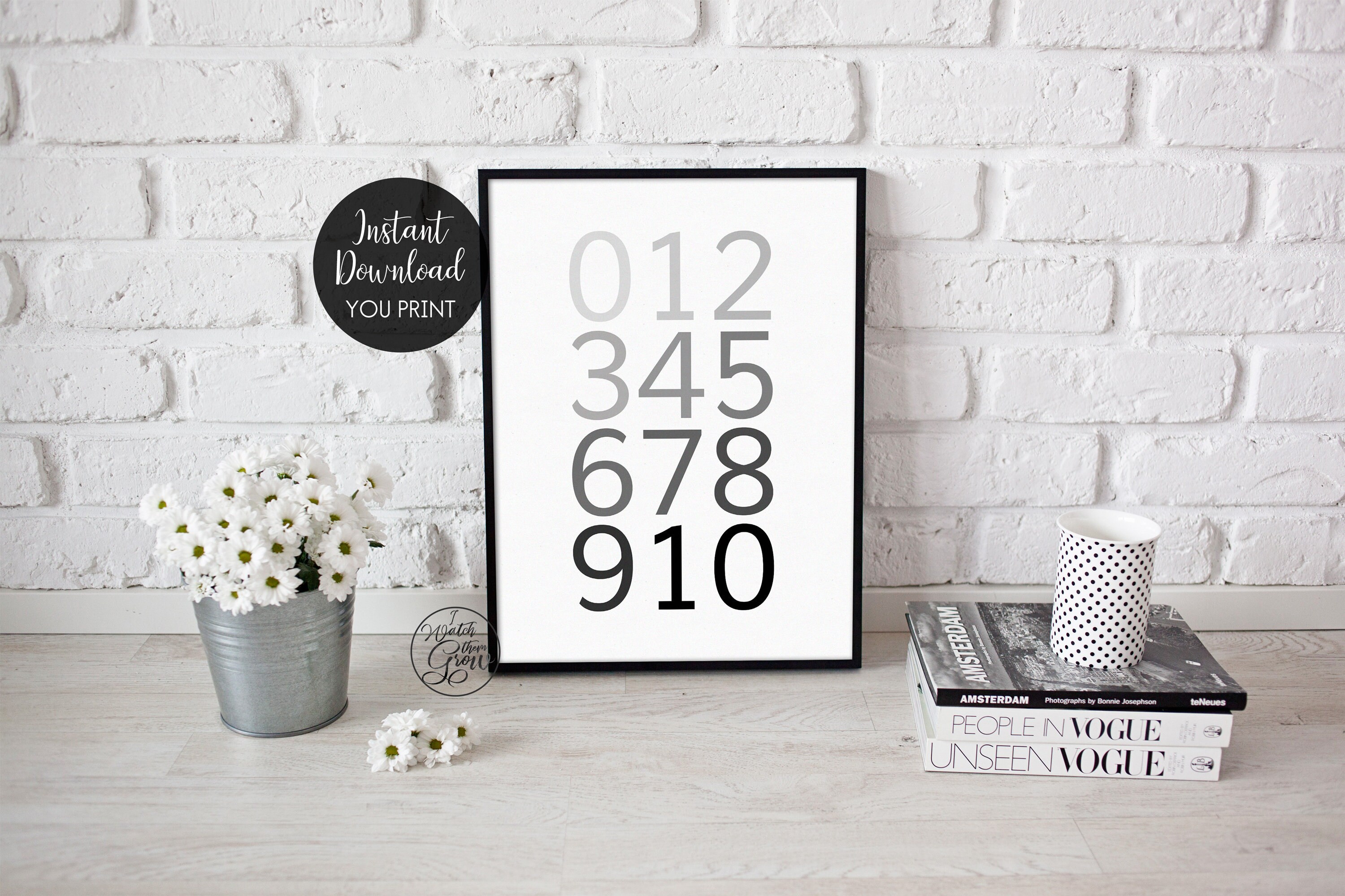 Modern Numbers Wall Art Printable Monochromatic Kid's Etsy