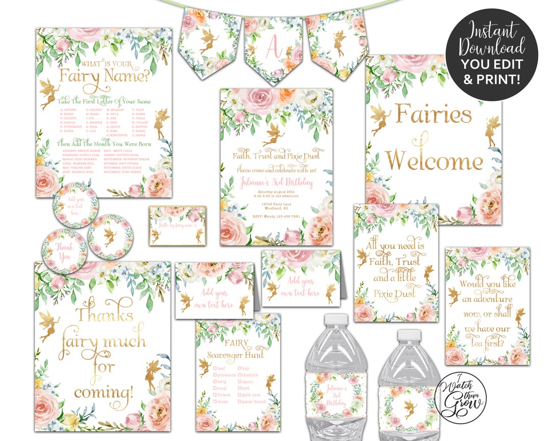 Fairy Party Printables Package, Fairy Birthday Decorations, Fairy Baby ...