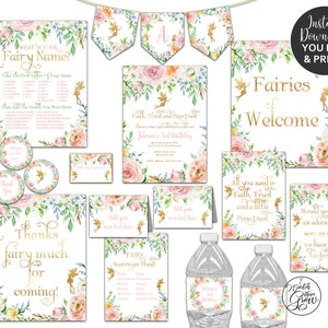 Fairy Party Printables Package, Fairy Birthday Decorations, Fairy Baby Shower Decor, Fairy Party Invitation, Floral Fairy Party Decor, PDF