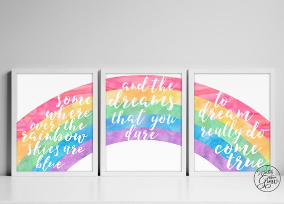 Printable "Somewhere Over the Rainbow" Wall Art Set of 3, Rainbow Nursery Art Print, Kids Rainbow Wall Art Decor 11x14 Inch INSTANT DOWNLOAD Il_570xn